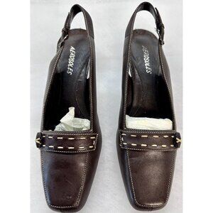 AEROSOLES  Brown Leather Sling Back Heels With Stitching Size 8 M
